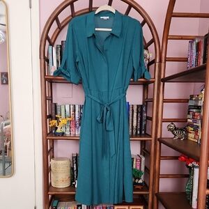 Calvin Klein Green Midi Gingham shirt dress Size 14
